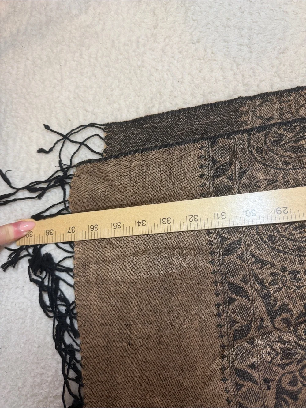 pashmina Tan and Black Paisley Fringe Wrap 228